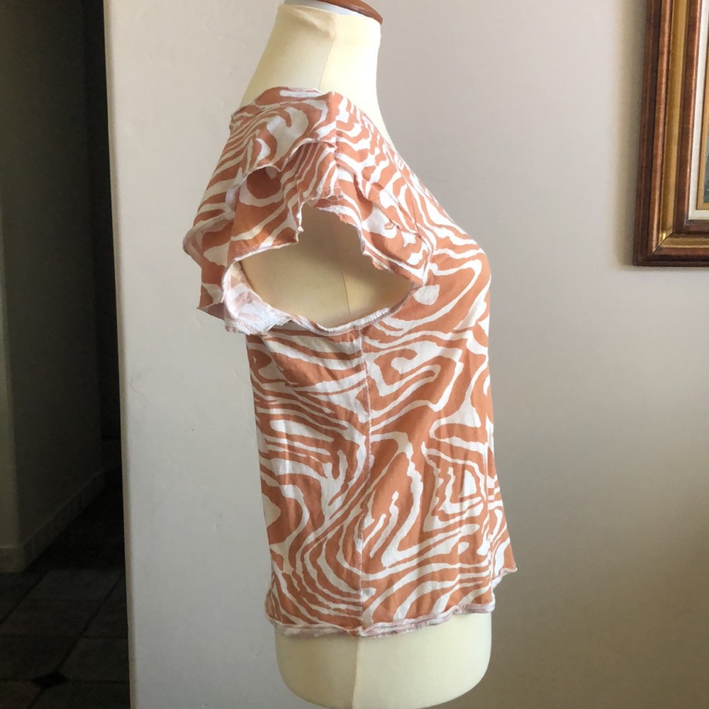 Maeve Anthropologie Ruffle Sleeve V-Neck Tee - Size Small - Picture 4 of 7